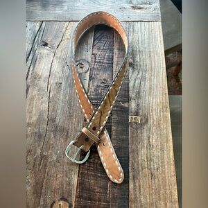 Brown Leather Stitched Belt by Tony Lama